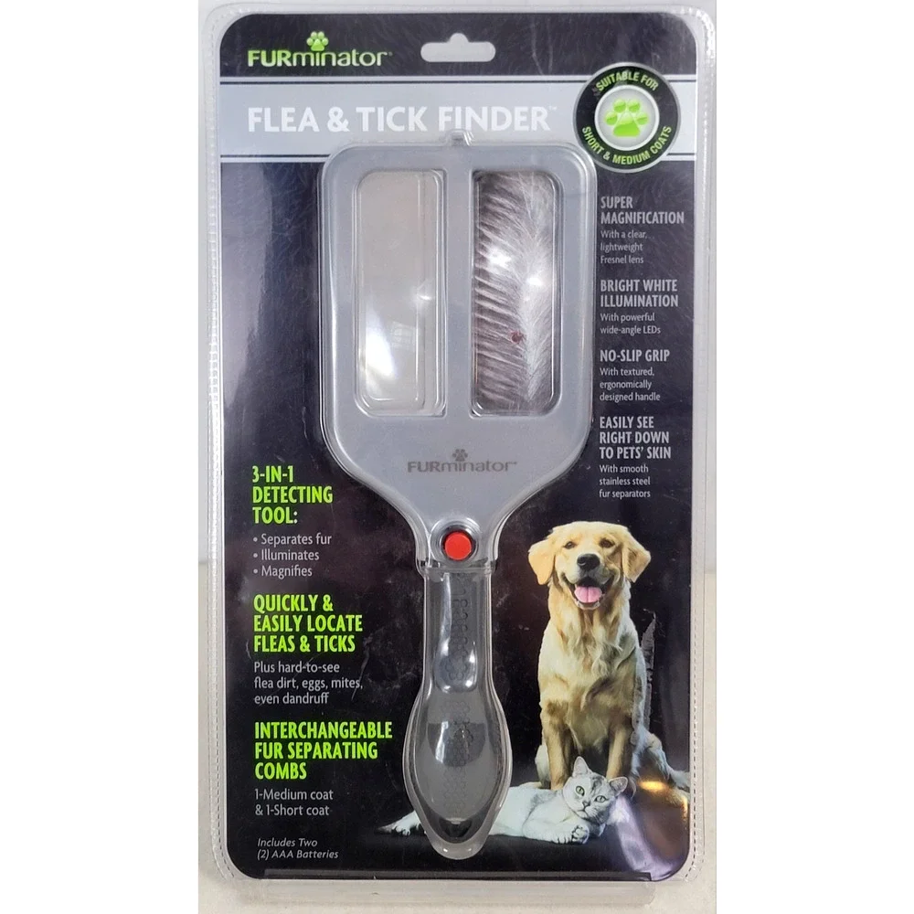 FURminator Flea & Tick Finder 3-in-1 Tool Dog Cat Grooming Comb NIP